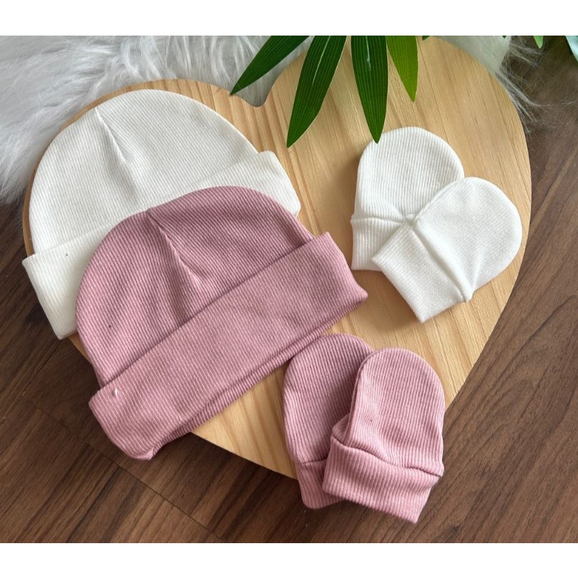 Kit Touca e Luva para Bebê Recém-Nascido – 100% Algodão em Oferta na Shopee