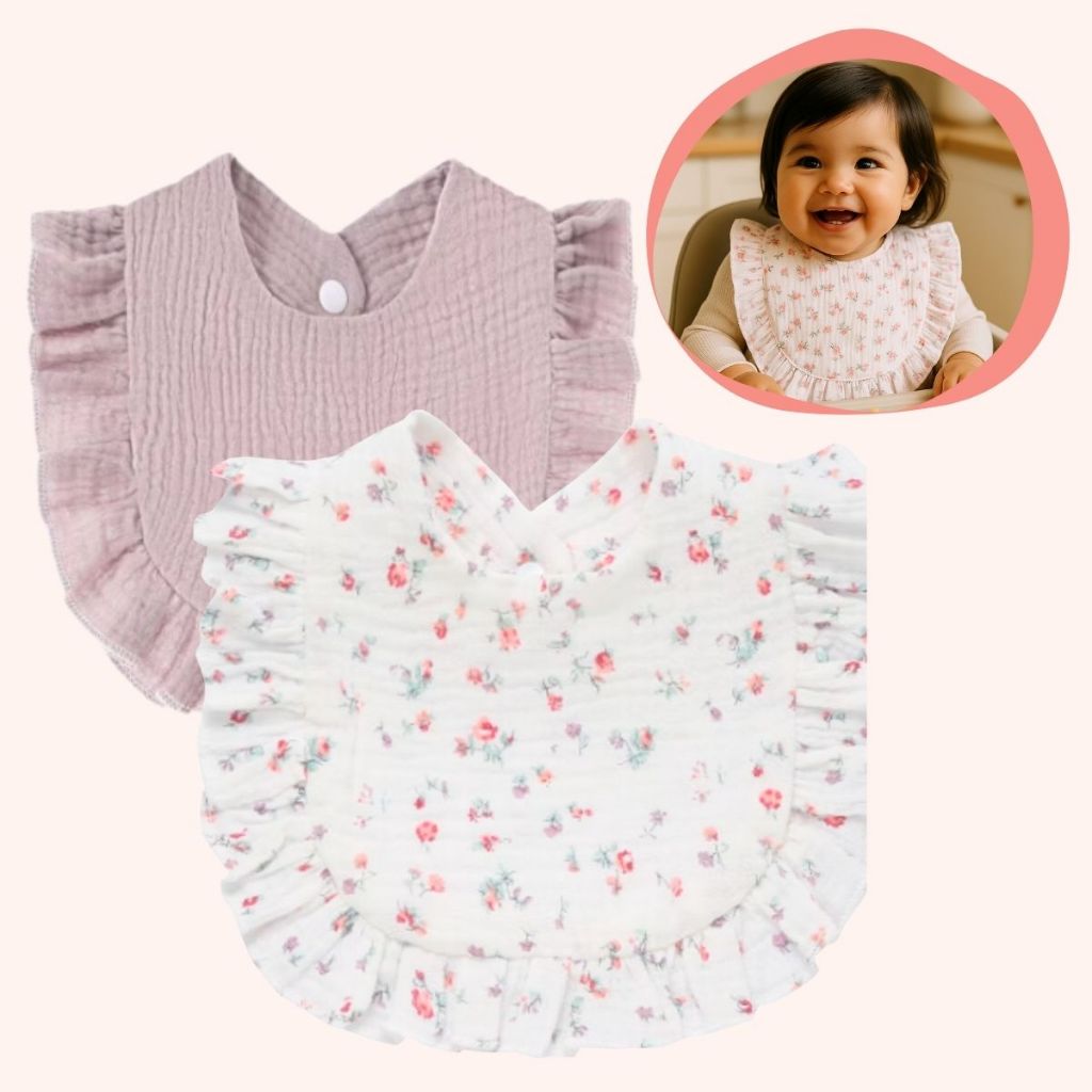 Kit 2 Babador Estampado Atoalhado Em Tecido Para Bebe Menina e menino