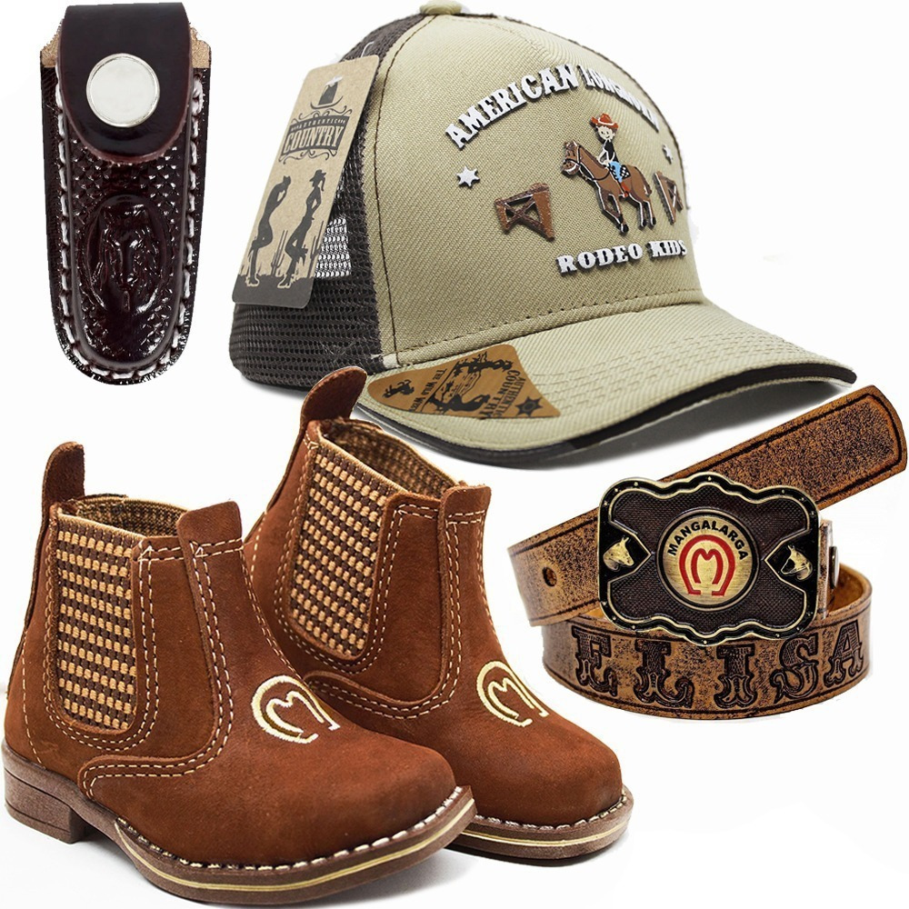 Kit Infantil Botina Mangalarga + Bone American + Cinto Personalizado + Bainha