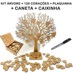 Árvore De Assinaturas Casamento Noiva Padrinhos 50cm + 120 Corações + plaquinha personalizada