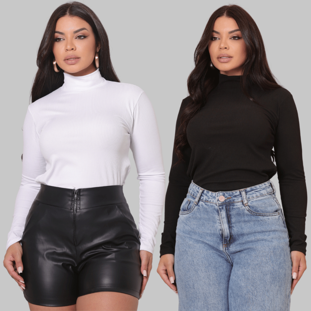 Kit 2 Blusa Feminina Segunda Pele Gola Alta Manga Comprida em Oferta na Shopee