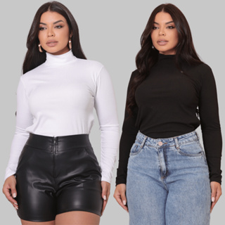 Kit 2 Blusa Feminina Segunda Pele Gola Alta Manga Comprida em Oferta na Shopee
