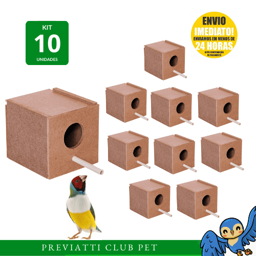 Ninho Para Pássaros Aves Manon Mandarim Diamante Gold Gaiola Criadeira em MDF + Kit 10 Unidades