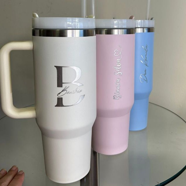 KIT Copo Térmico Canudo PERSONALIZADO 1200ml/1.2L Inox Portátil Garrafa Térmica com Tampa e Canudo Copão