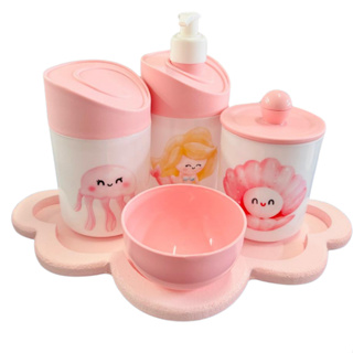 Kit Higiene Baby Sereia Fundo Do Mar Menina c/bandeja MDF em Oferta na Shopee