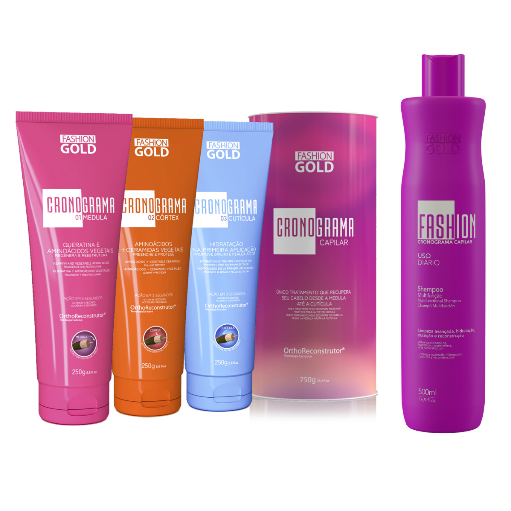 Kit Cronograma Capilar com Shampoo 500ml - Fashion Gold