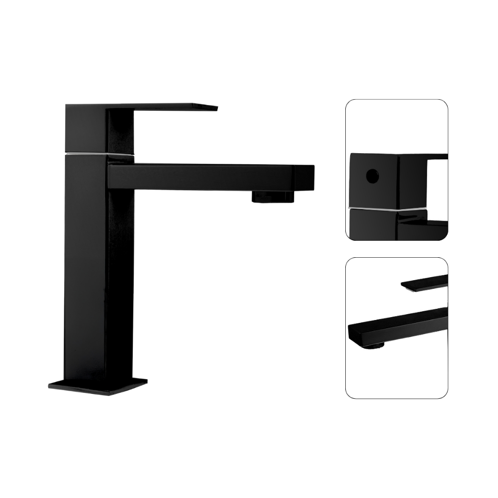 Torneira Banheiro Preto Fosco Baixa Quadrada Metal  Luxo em Oferta na Shopee