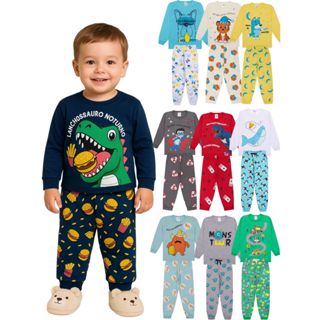 Kit Sortido 2, 4 ou 10 Peças Pijama Infantil Bebê Menino Manga Comprida De Inverno Masculino Quetinho Estampado de Frio em Oferta na Shopee