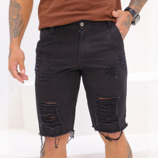 Short Masculina Jeans Rasgada Bermuda Direto Da Fabrica Algodão Linha Premium Slim Casual Masculino