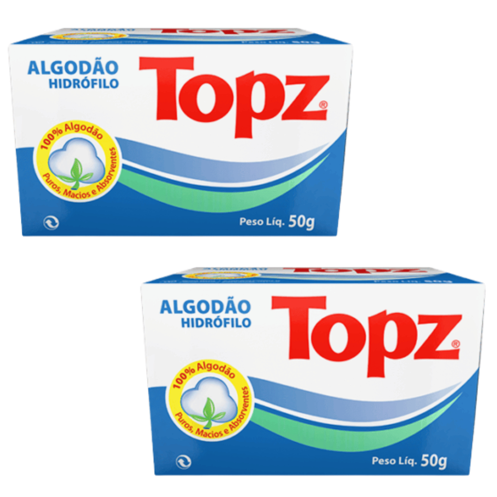 KIT 2X Algodão Hidrófilo TOPZ 50G Caixa Caixinha 100% Algodão Rolo Manta Unha Pele SkinCare