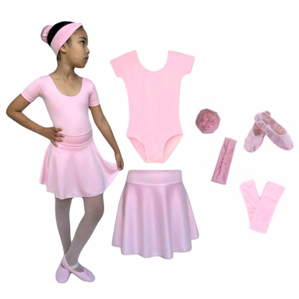 Kit Ballet Infantil 6 itens/ uniforme para dança completo (ROSA) - Saia de Cós e Collant Com Manga em Oferta na Shopee