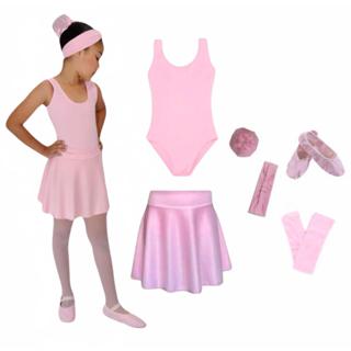 Kit Ballet 6 Itens / Uniforme para dança completo (Collant Regata e Saia de Cós) - ROSA em Oferta na Shopee