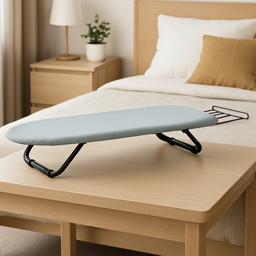 Mini Tabua de Passar Roupa Portátil Pé Dobrável Compacta para uso em cima da Cama da Mesa ou Balcao