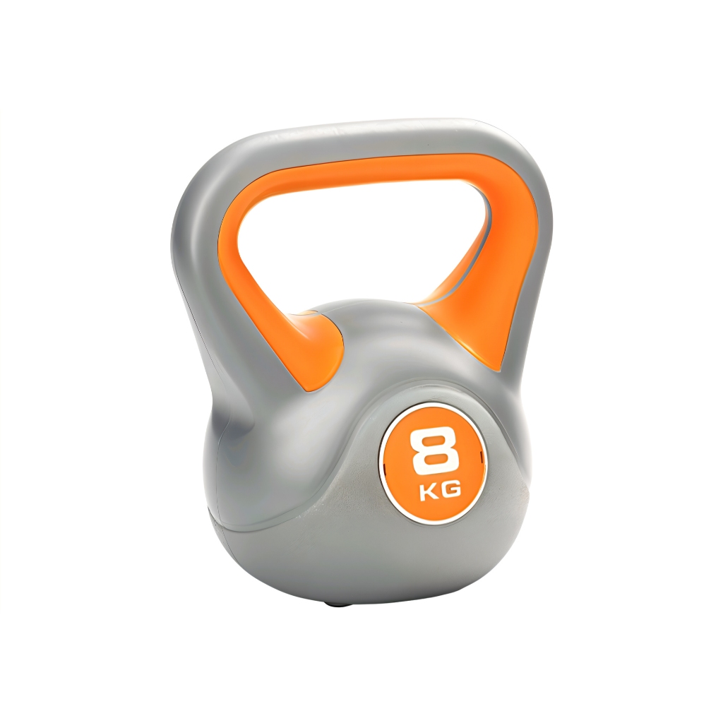 Kettlebell 8kg Emborrachado Alça Ergonômica Funcional Musculação Cinza Laranja JustGoFit