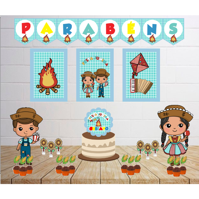 Kit Personalizado Festa Junina Menino Infantil Decoração Aniversário Mesversário Só Um Bolinho Lembrancinhas