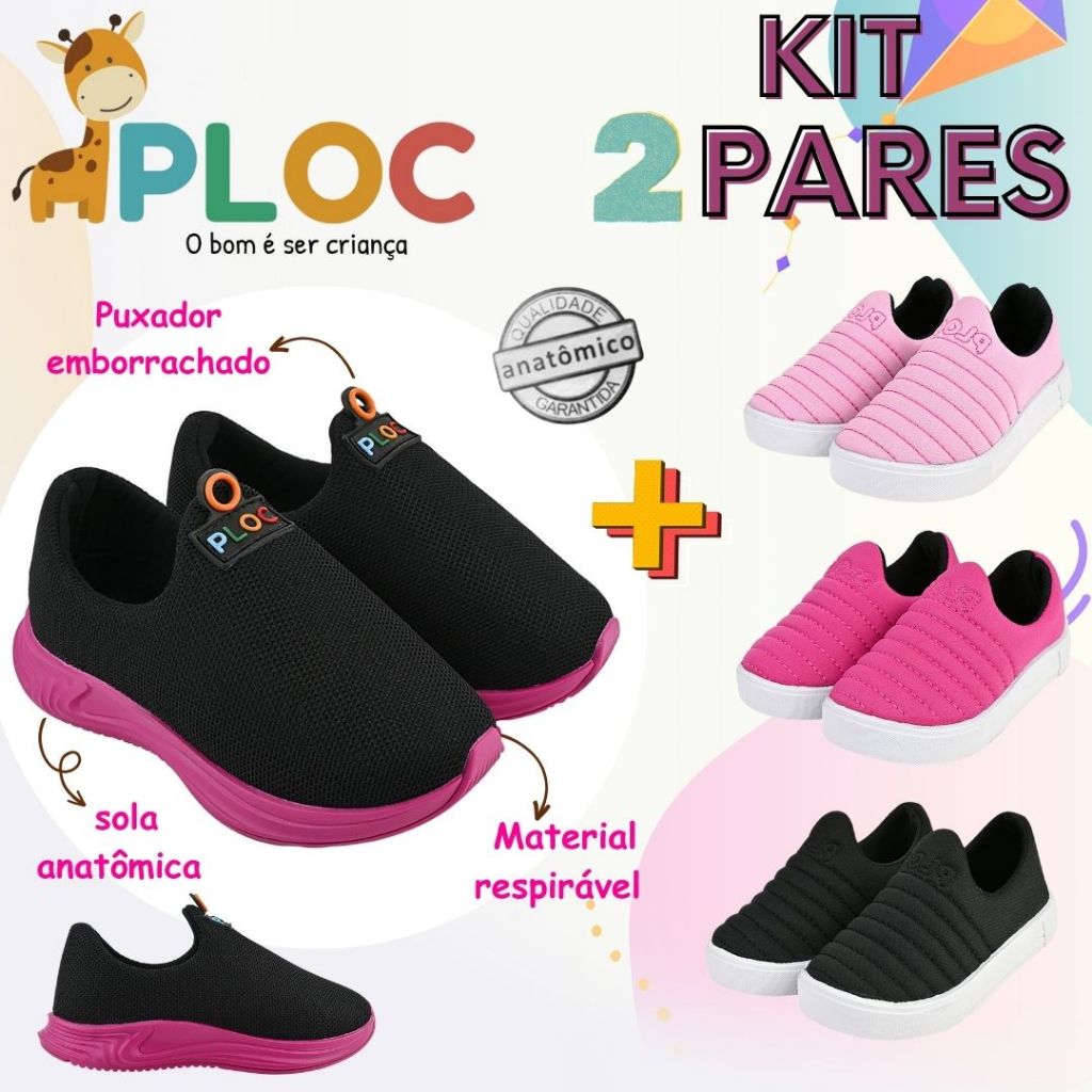 KIT 02 PARES TÊNIS INFANTIL: TÊNIS PLAY P26 + TÊNIS IATE A ESCOLHER  PLOC ORIGINAL