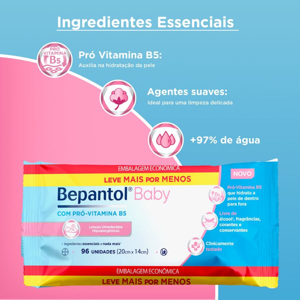Detalhes do Kit 2 Lenços Umedecidos Hipoalergênicos 96un cada - Bepantol