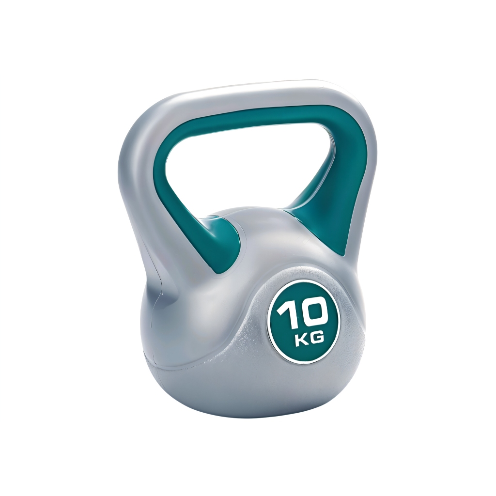 Kettlebell 10kg Emborrachado Alça Ergonômica Funcional Musculação Cinza Verde JustGoFit