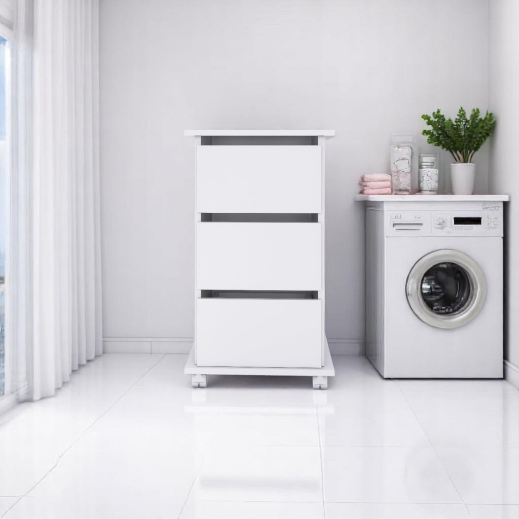 Organizador com Rodinhas para Lavanderia – Gaveteiro 3 Portas Estilo Industrial Multiuso