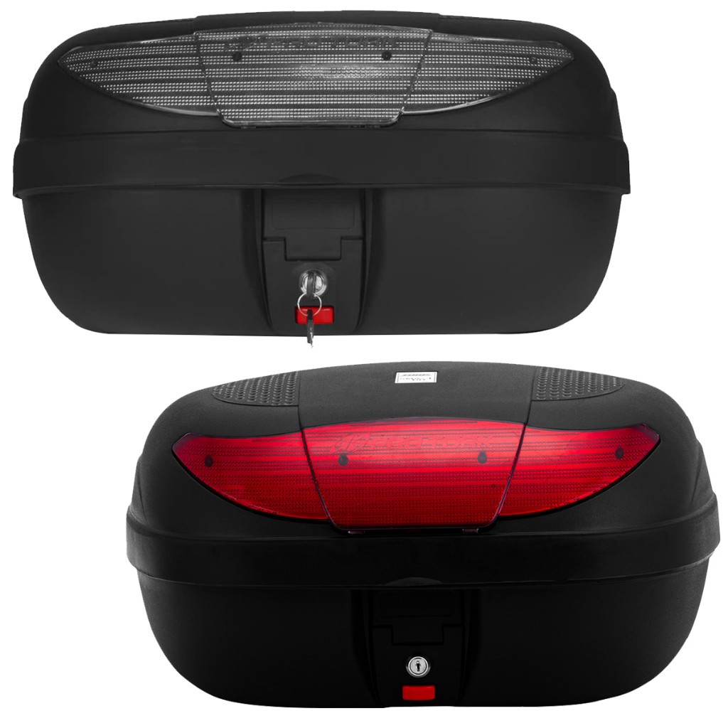 Baú Bauleto Maleiro Moto Pro Tork 45 Litros Para 2 Capacetes Smart Box 2 Lente Fumê ou Vermelho