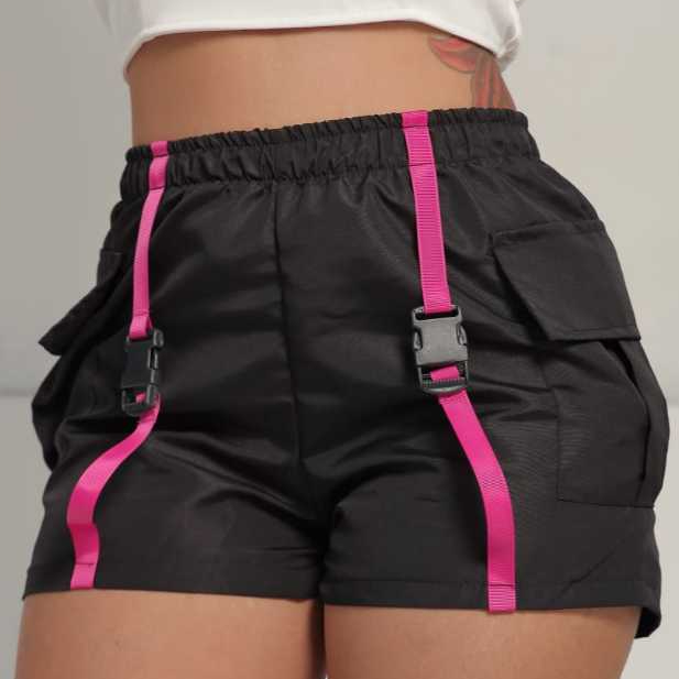 Short Feminino Streetwear com Fita e Fivela Moda urbana estilo coreano em Oferta na Shopee