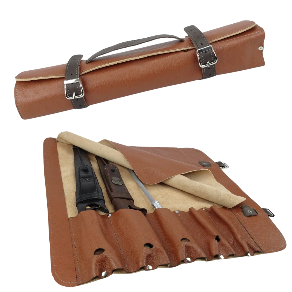 Estojo para Transportar Facas em Couro Linha Profissional Carmisini Estojo para Facas de Churrasco