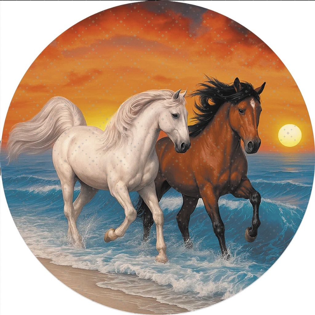 Capa de Estepe para Ecosport Crossfox Estampa Cavalos na Praia CN824