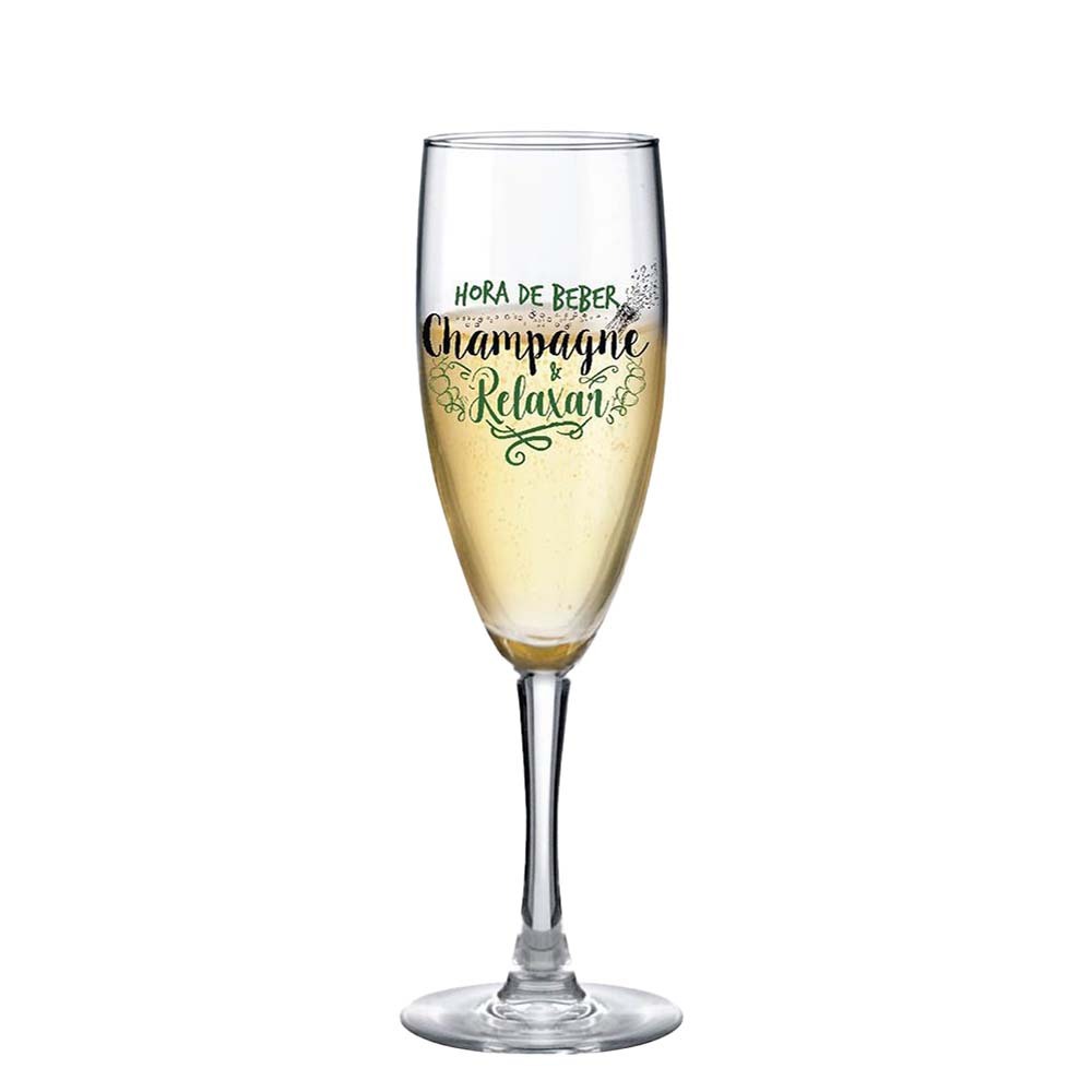 Taça de Vidro Bourbon Frases Hora de Beber para Champanhe 150ml - Ruvolo - Home & Living