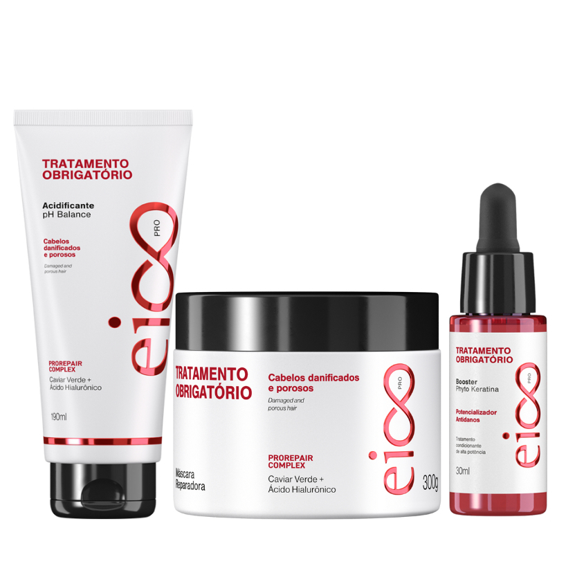 Acidificante Capilar e Máscara Queratina Eico Pro Obrigatório Reconstrução e Ampola Booster 30ml - Beauty
