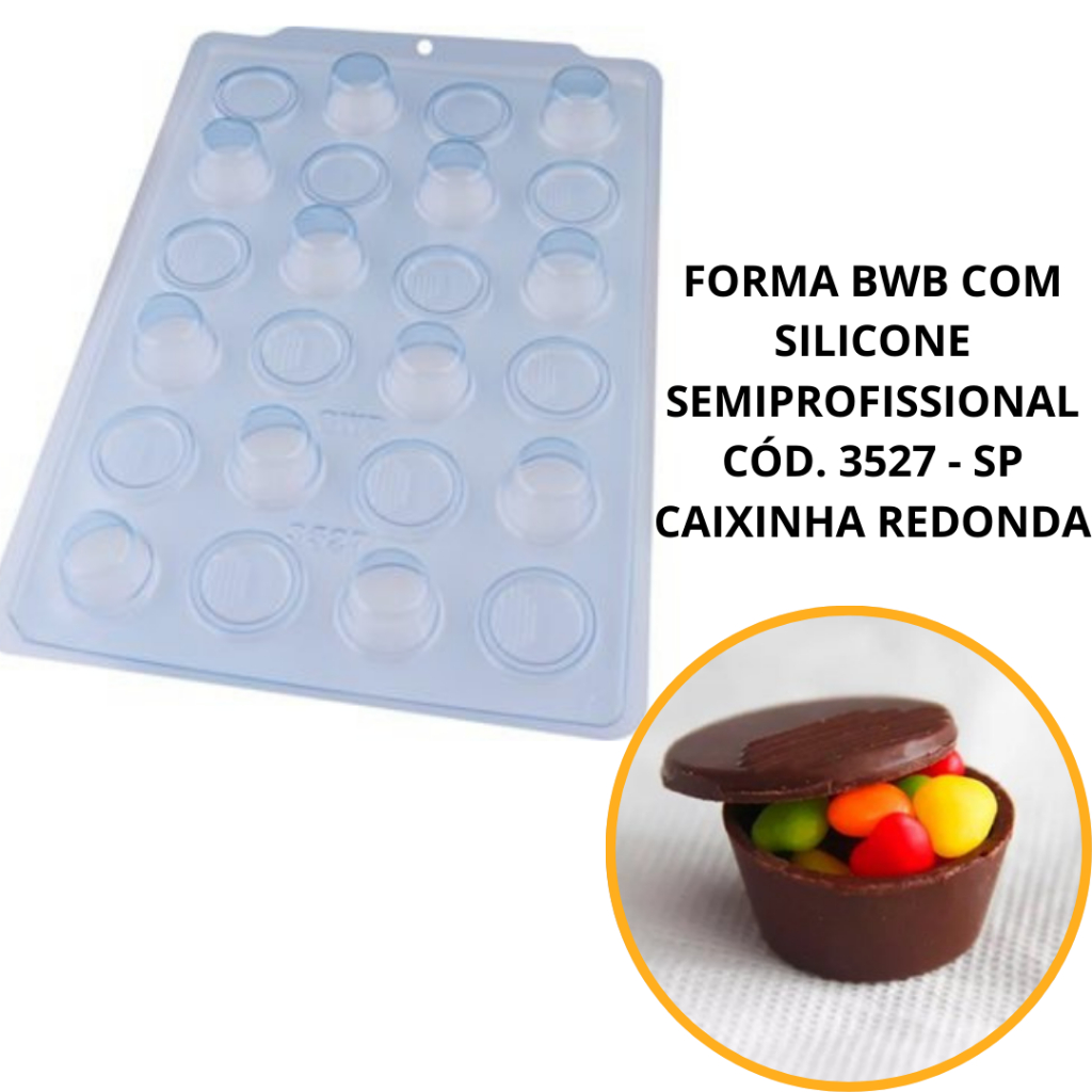 1~4 FORMA BWB COM SILICONE SEMIPROFISSIONAL, DOCES FINOS CHOCOLATES CÓD. 3527 - SP CAIXINHA REDONDA (CHOCO)