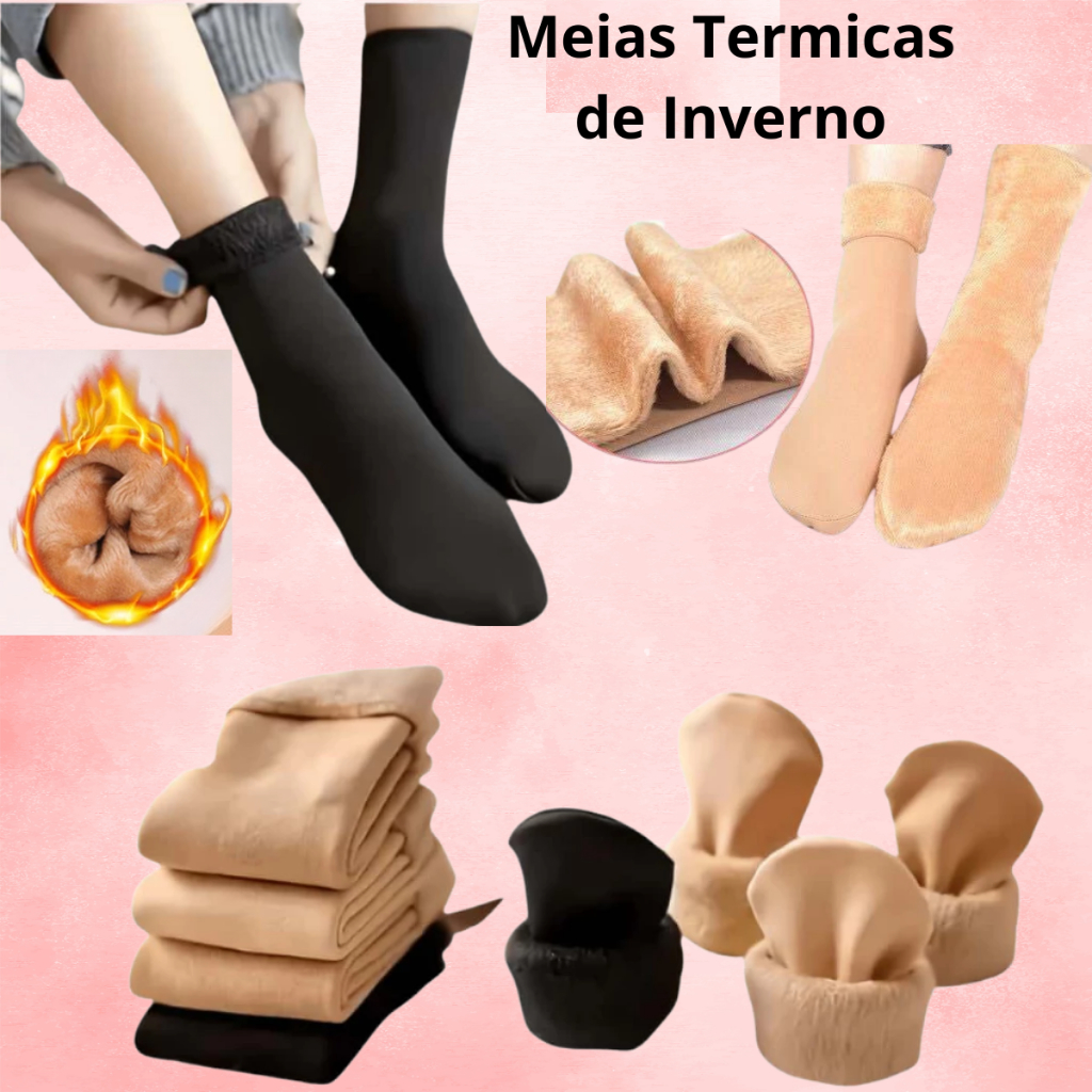 Kit Meias Quentes Térmica Flanelada Feminina Lã Grossa Termica Inverno Peluciada 1,2,3 ou 6 Pares