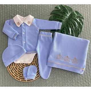 Kit Masculino Saída de Maternidade 6 Peças em Malha Tricô – Casaco, Body, Manta, Luvas e Touca  Escolha o Nome em Oferta na Shopee