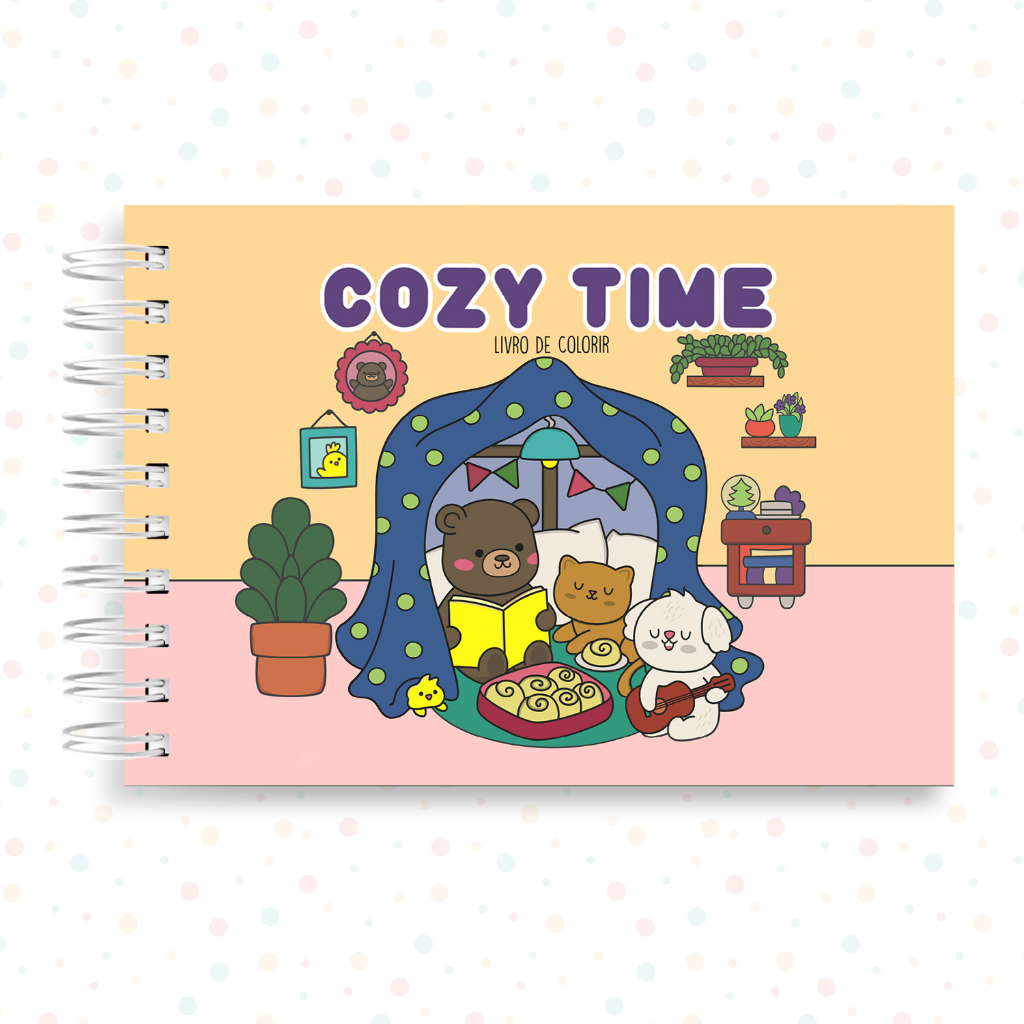 Livro de Colorir Cozy Time Desenho Capa Dura Com Acetato 25 Folhas 180g Tema Ursinhos Fofos