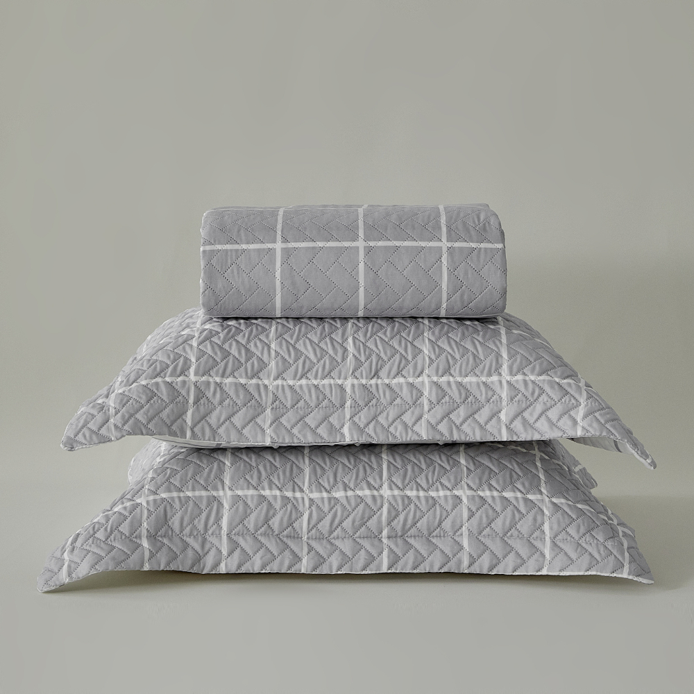 Kit Colcha Queen 3 Peças Itália 150 Fios Grid Dupla Face em Oferta na Shopee