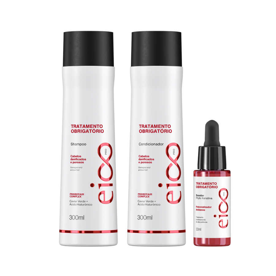 Shampoo e Condicionador Tratamento Obrigatório Reconstrução Capilar 300ml e Ampola Booster 30ml - Beauty