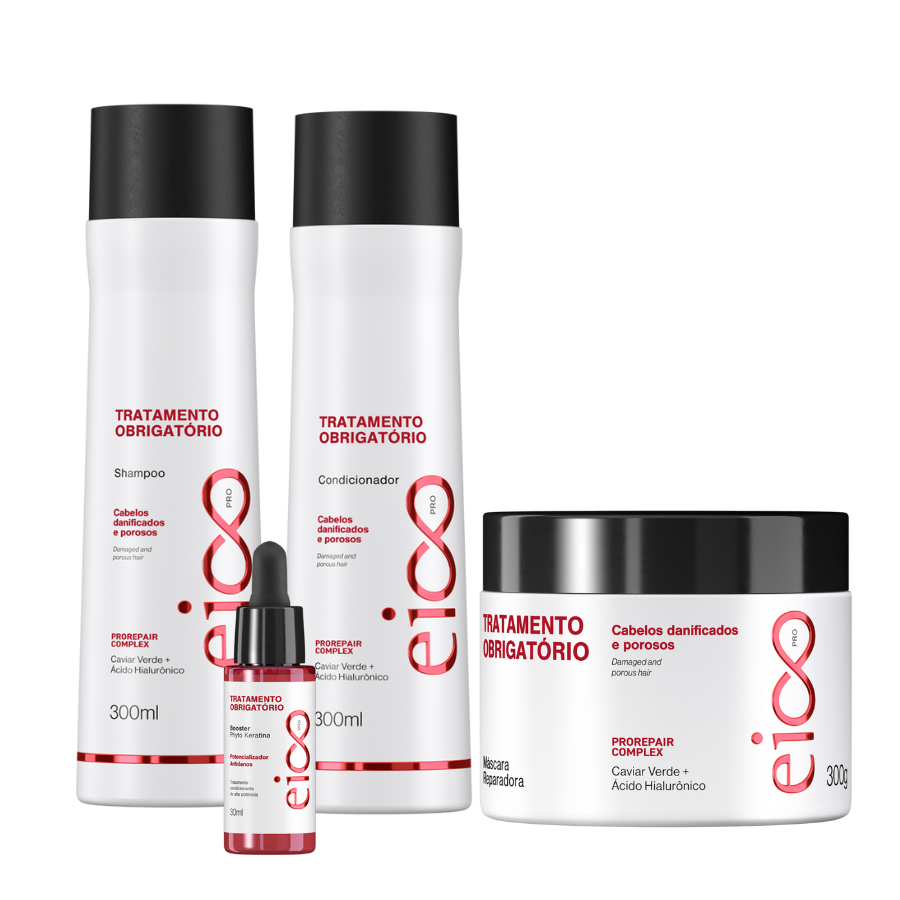 Kit Eico Pro Obrigatório Reconstrução Pós Química Shampoo e Condicionador Máscara e Ampola Queratina - Beauty