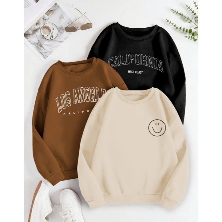Kit 3 Moletons Careca Smile Los Angeles California Unissex Blusa de Frio Moda Inverno Old Money Moletom Estampado