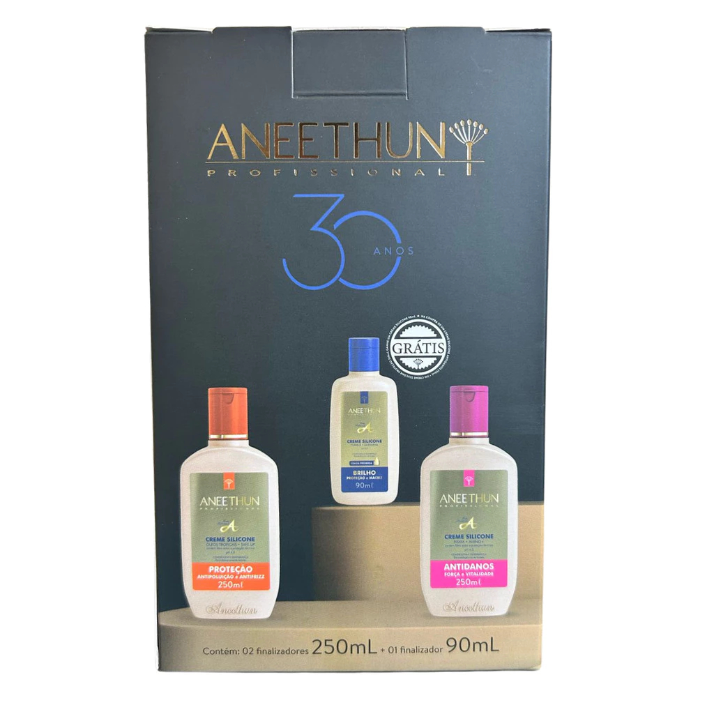 Kit Aneethun Creme de Silicone Proteção 250ml + Antidanos 250ml + Brilho 90ml