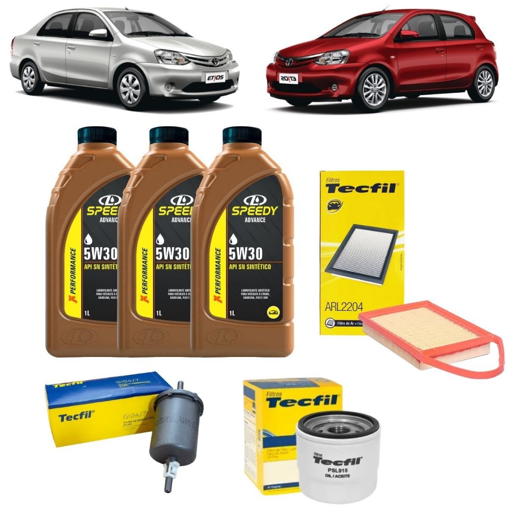 Kit Troca De Oleo e Filtros Etios 1.5 1.3 Flex 5w30 Sintético Revisão Original Toyota em Oferta na Shopee