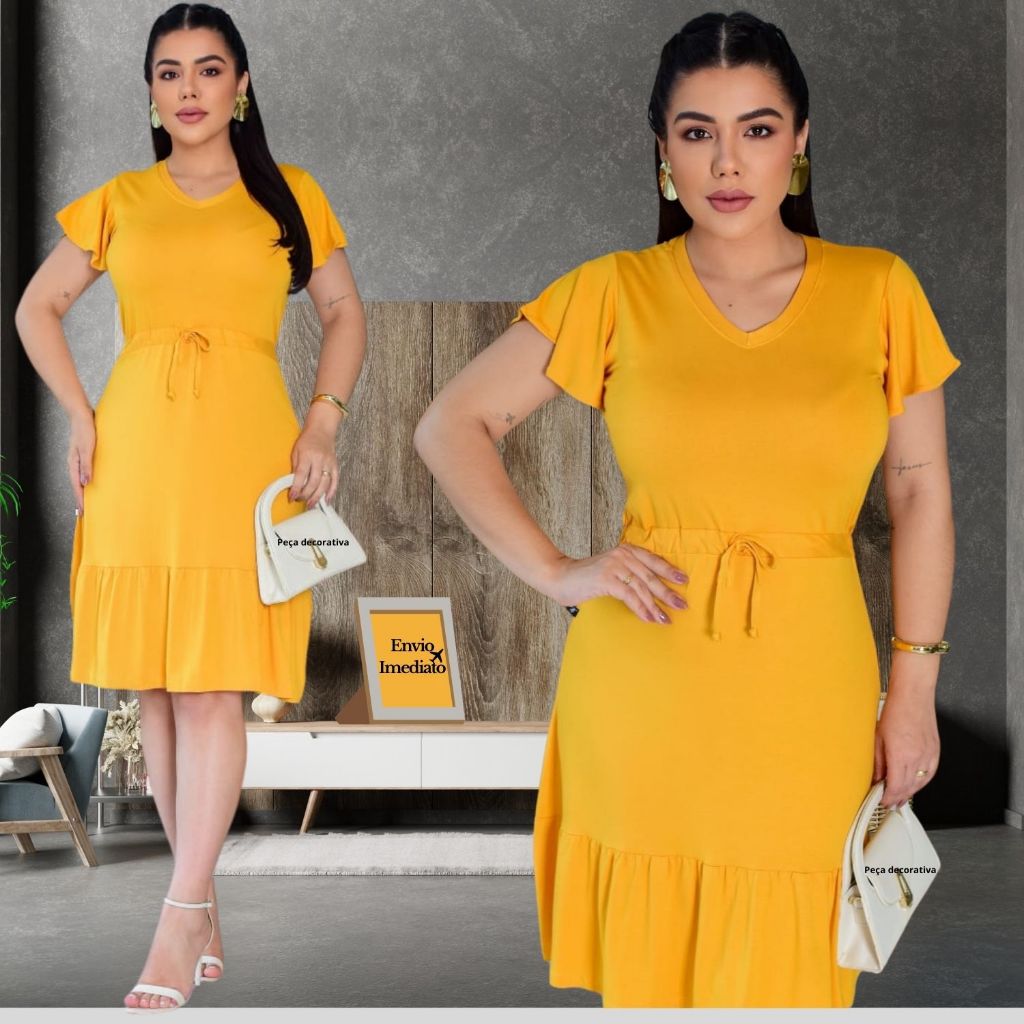 Vestido Feminino Mangas Flutuante Soltinho Malha Plus Size Confortavel