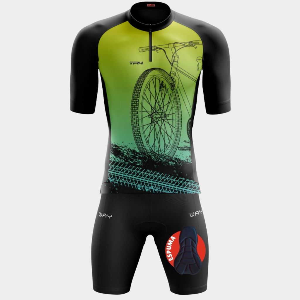 Conjunto Ciclismo Masculino Camisa Proteção UV Short Bermuda Forro Espuma Bike Pedalar Mtb