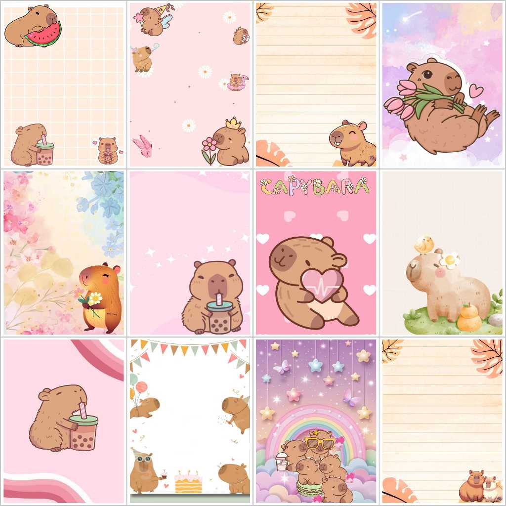 Coleção de Papel de Carta Capivara Capybara - Bloco com 20 folhas variadas - Coleção 14