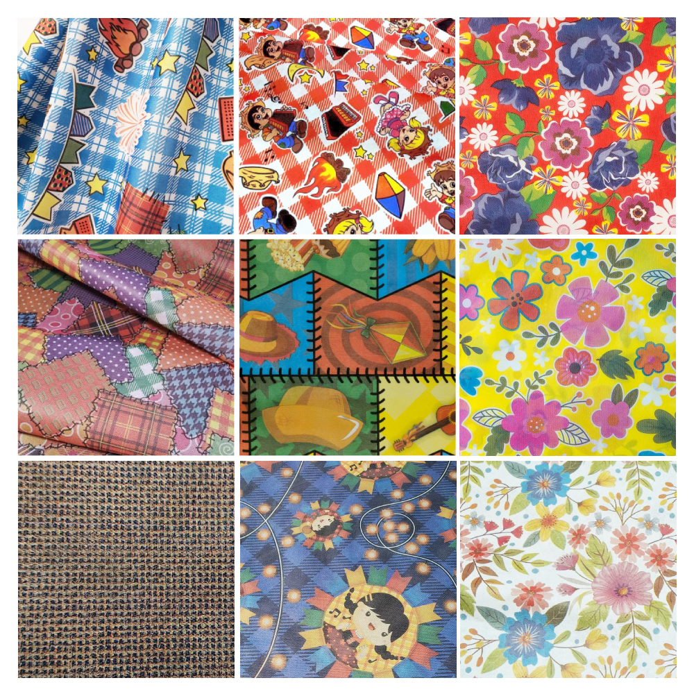 Rolo TNT Estampado Junino Painel Decorativo Festa Junina Caipira Azul Vermelho Retalho Chita Xadrez