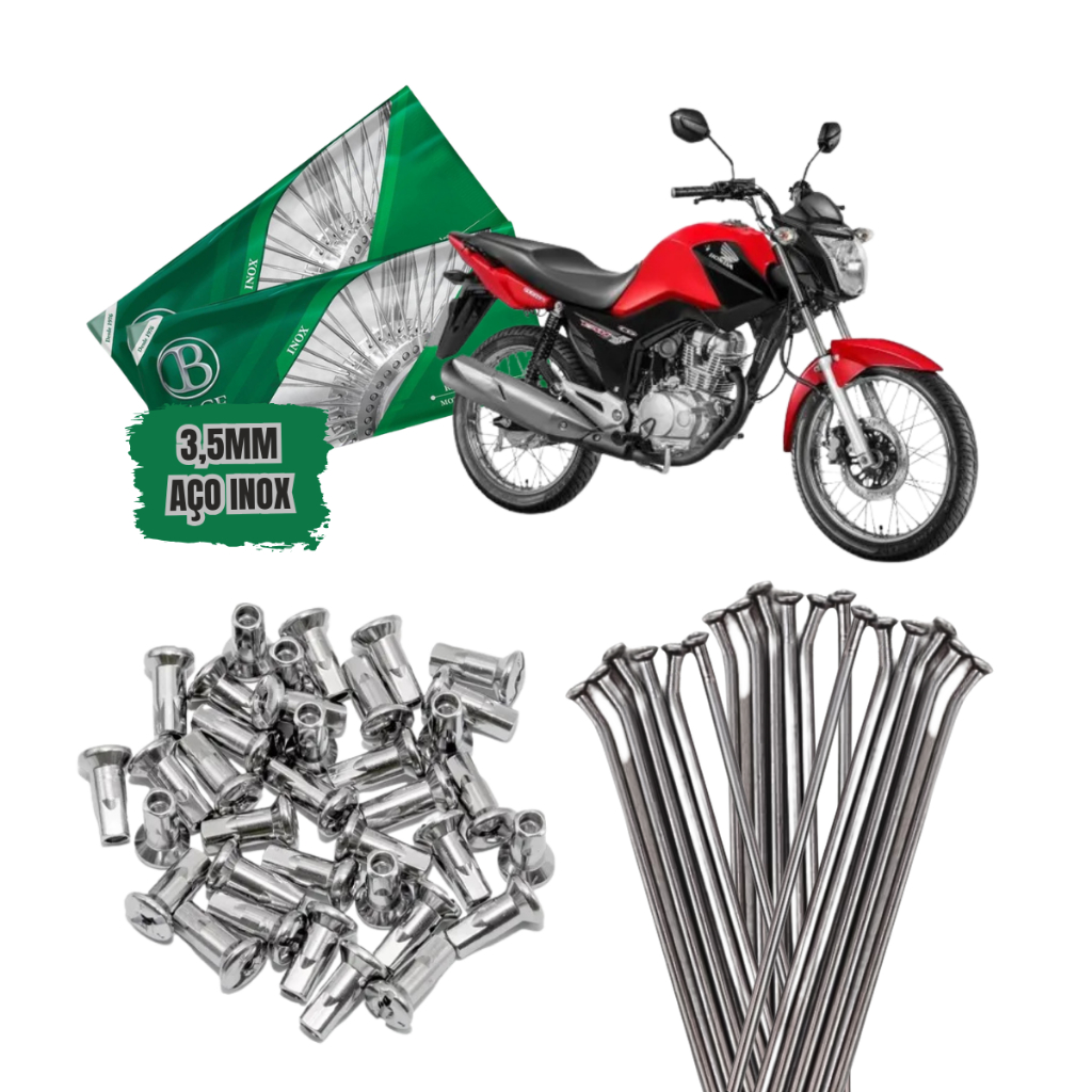 KIT RAIOS BACE 3,5MM TITAN/FAN START 150-160 DIANT+ TRAS - FREIO DIANTEIRO A DISCO INOX NIPLES METAL