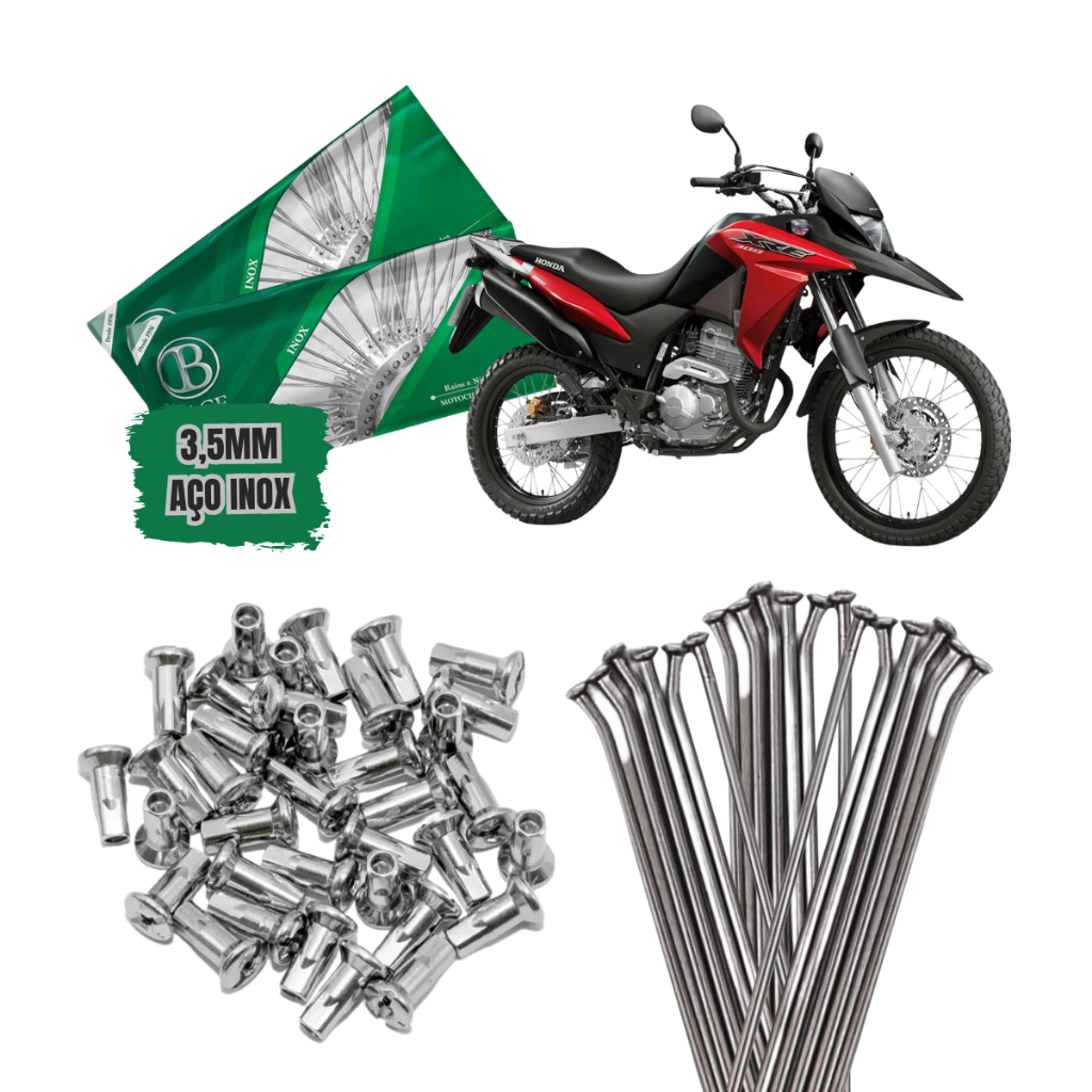KIT RAIO 3,5MM XRE 300 SAHARA 300 XR 300 TORNADO DIANTEIRO+TRASEIRO AÇO INOX NIPLES DE METAL BACE