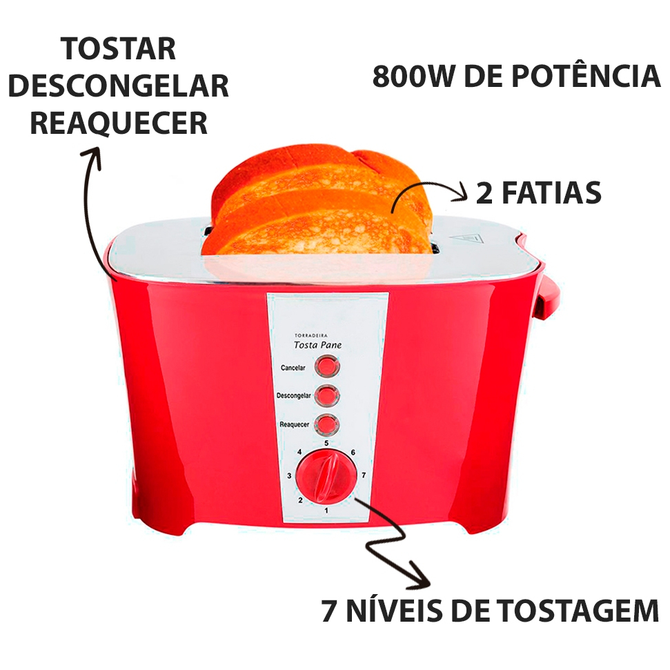 Torradeira Tostador Premium 110V Com Bandeja de Migalhas Inox 7 Níveis de Tostagem