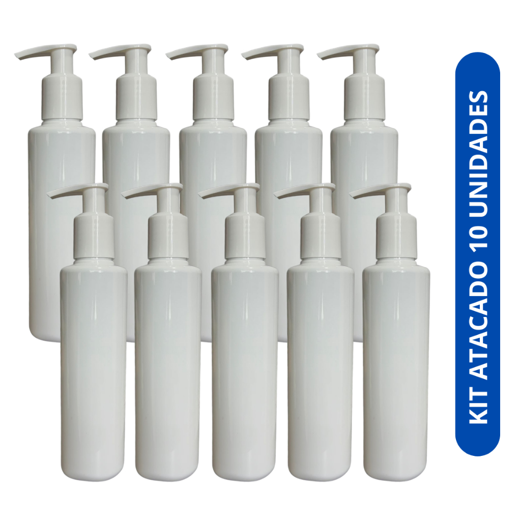 Kit Atacado 10 Frascos Embalagem Plástico Pet 200ml com Válvula Pump Branco Perfeito Para Cosméticos em Oferta na Shopee