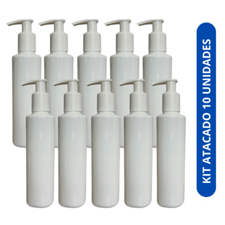 Kit Atacado 10 Frascos Embalagem Plástico Pet 200ml com Válvula Pump Branco Perfeito Para Cosméticos em Oferta na Shopee