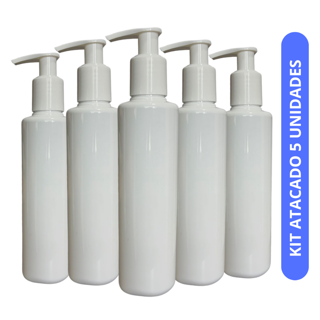Kit Atacado Embalagens Frasco 200ml com Válvula Pump na cor Branca Perfeito para Cosméticos