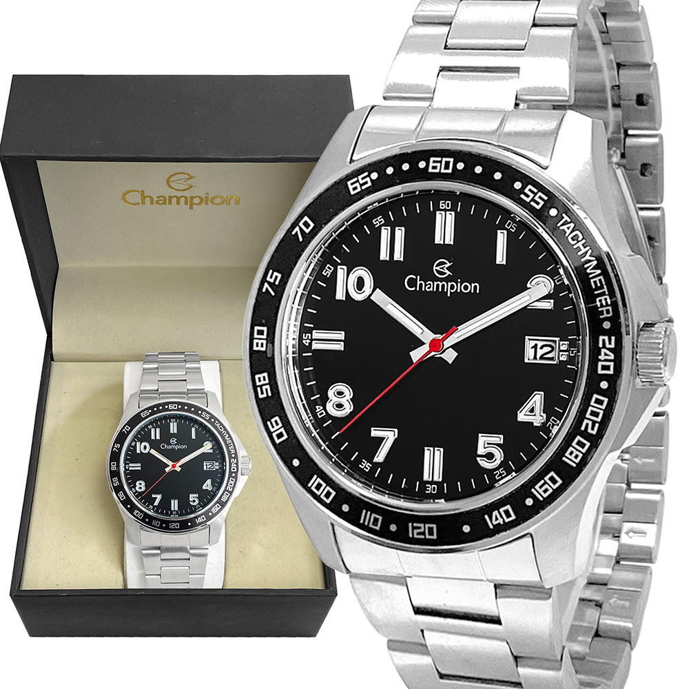 Relógio Champion Masculino Prata Preto Prova d'água com 1 ano de garantia - Watches
